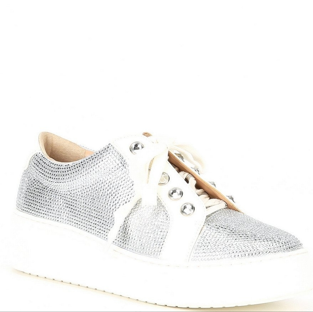 Alex Marie Women's Rhinestone Embellished Shimmer Fabric Platform Sneaker Size 6 - Picture 12 of 12